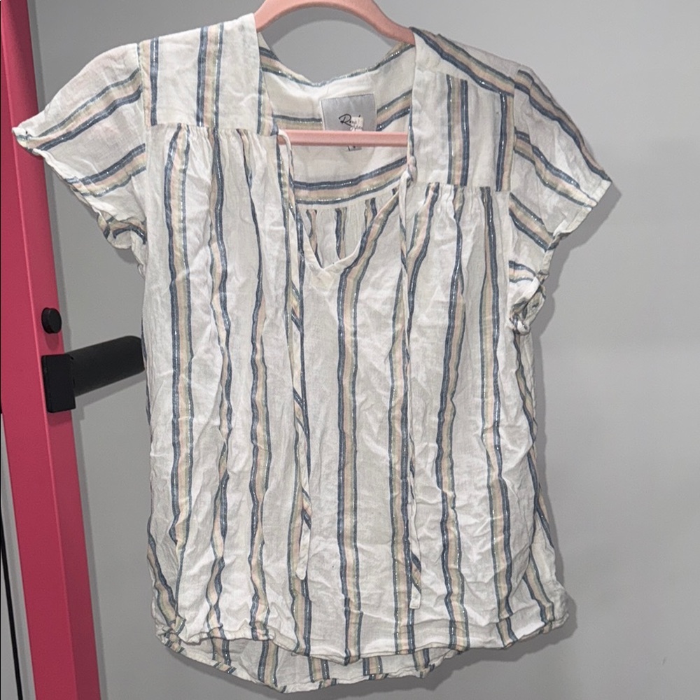 Rails White and Gray Flutter Sleeve Blouse